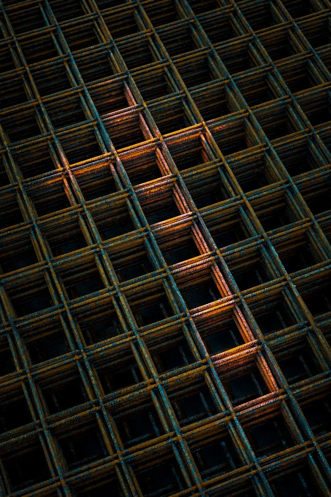 Rebar mesh in raking light – Foto Arsenal Wien construction site, December 2023