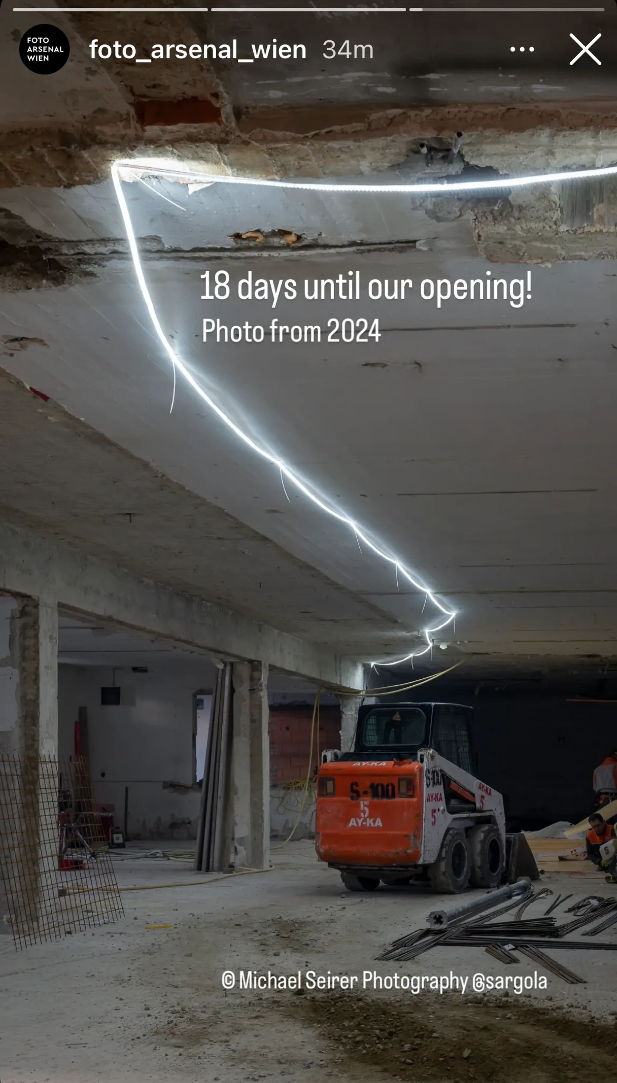 Bauupdate als Story, März 2025: „18 days until our opening – Photo from 2024“. Ein Baustellenfoto vom Vorjahr trägt den Countdown zur Eröffnung, Credit im Bild.